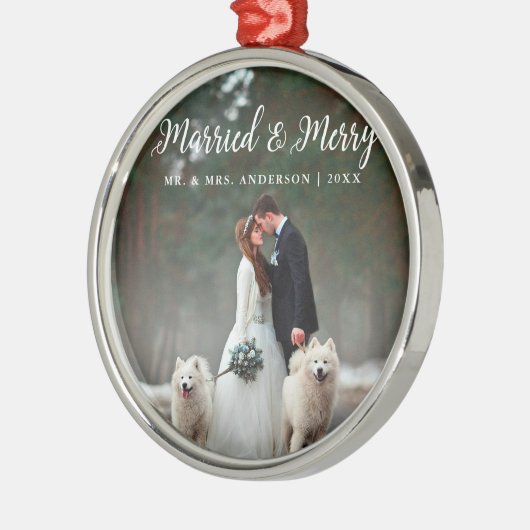 Verheiratete und fröhliche Weihnachts-Foto-Weihnac Ornament Aus Metall (Links)