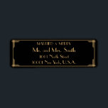 Verheiratete und fröhliche WeihnachtsRücksendeadre<br><div class="desc">Schwarz-orange Art Deco Stil Great Gatsby Verheiratet und frohe Weihnachtslieder Rücksendeadressen-Aufkleber mit veränderlichem Text</div>