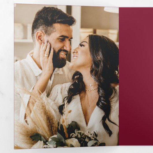 Verheiratete und helle Cranberry Script 4 Foto Dreifach Gefaltete Urlaubskarte (Innen Erste Seite)