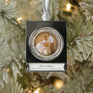 Verheiratete und helle Glitzern Foto Banner-Ornament Silber