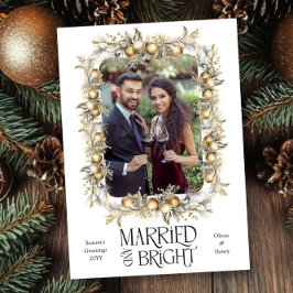 Verheiratete und helle Goldene Ornamente Hochzeits Feiertagskarte
