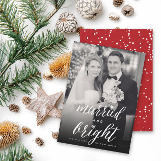 Verheiratete und helle Trendy Typografy Foto Weddi Feiertagskarte