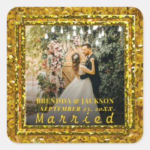 Verheiratete Weihnachten Elegant Gold Typ Hochzeit Quadratischer Aufkleber