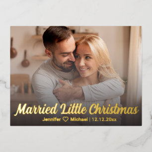 verheiratete Weihnachten!Hochzeitsfeier Foto golde Folien Feiertagspostkarte