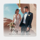 Verheiratete Weihnachten Moderne Handschrift 2 Fot Keramikornament (Rückseite)