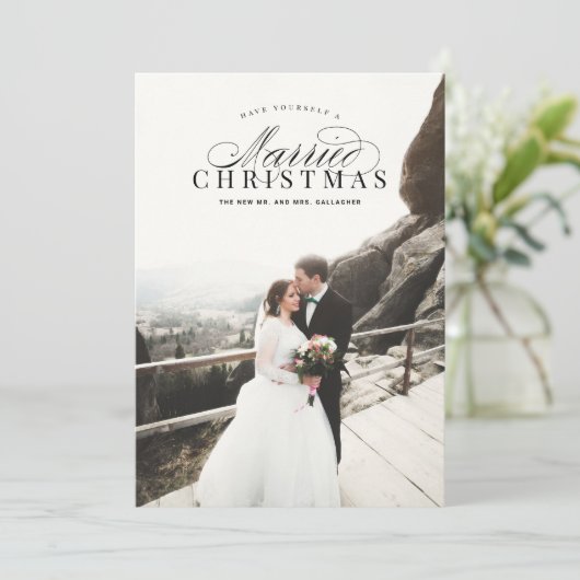 Verheiratete Weihnachten Neuvermählte Fotokarte Ro (Stehend Vorderseite)