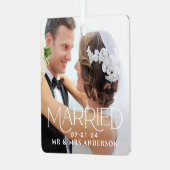 Verheiratete Weihnachts Custom Wedding Foto Monogr Ornament Aus Metall (Vorderseite links)