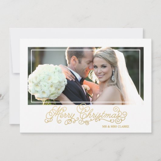 Verheiratete Weihnachts-Gold-Script-Weihnachtsfoto Feiertagskarte (Vorderseite)