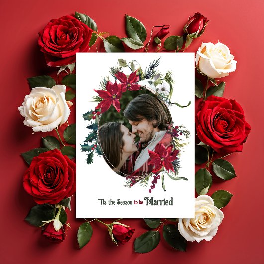 Verheiratete Weihnachts-Poinsettia-Foto Hochzeit Einladung