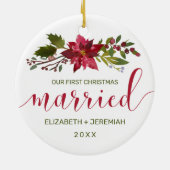 Verheiratete Weihnachtsfarbe Poinsettia Keramik Ornament (Hinten)