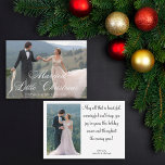 verheiratete Weihnachtsfeier 2 Fotos Mitteilungskarte<br><div class="desc">elegante minimale verheiratete kleine Weihnachten Hochzeit zwei Fotos Holiday Note Karte zwei Seite,  auf der Rückseite Foto mit Urlaubsnachrichten von frisch vermählten.</div>
