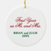 Verheirateter 3D-Effekt im ersten Jahr von Snowman Keramik Ornament (Hinten)