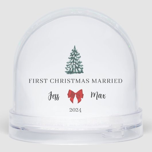 Verheirateter Red Bow Coquette Keepake Schneekugeln (Rückseite)