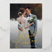 Verheirateter Weihnachtsfoil Neuverheiratetes Foto Folien Feiertagskarte (Vorderseite)