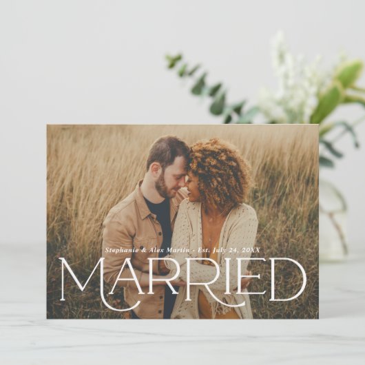 Verheiratetes elegantes Foto für Hochzeiten in Wei Ankündigung (Stehend Vorderseite)