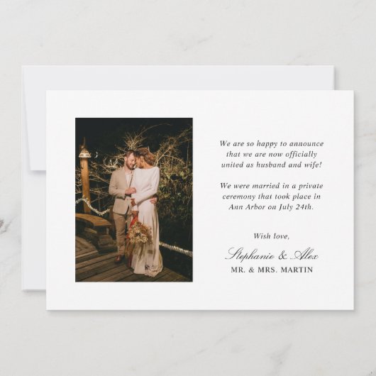 Verheiratetes elegantes Foto für Hochzeiten in Wei Ankündigung (Rückseite)