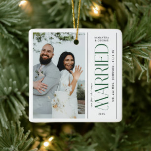 Verheiratetes Hochzeitsfoto Neuvermählte Weihnacht Keramikornament