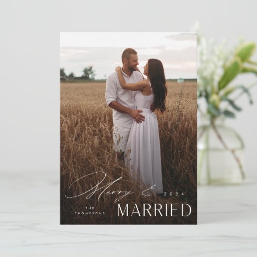 Verheiratetes Hochzeitsüberlagerungs-Foto Feiertagskarte (Stehend Vorderseite)