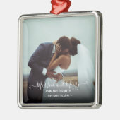 Verheiratetes Merry Newlywed Foto Signature Script Ornament Aus Metall (Links)