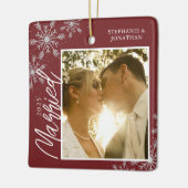 Verheiratetes Red Snowflakes Foto Keramikornament (Links)