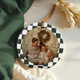 Verheiratetes Retro-Checkerboard Neu verheiratetes Keramik Ornament
