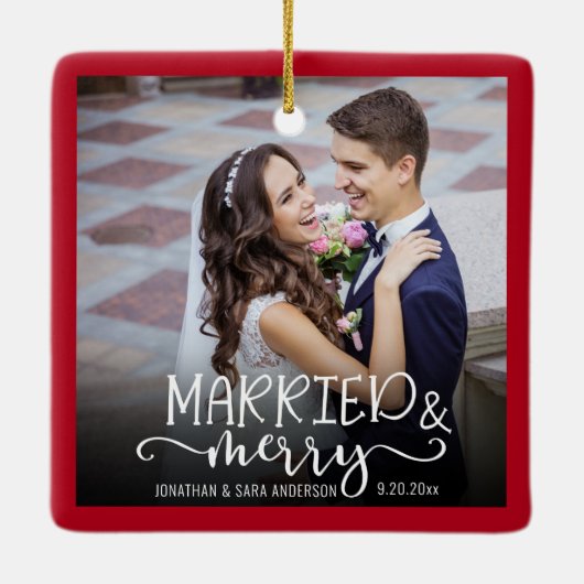 Verheiratetes und freundliches Red Newlywed Foto H Keramikornament (Rückseite)