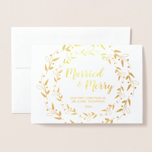 Verheiratetes und frohes Weihnachtsfest Foto Danke Folienkarte (Vorderseite mit Umschlag)