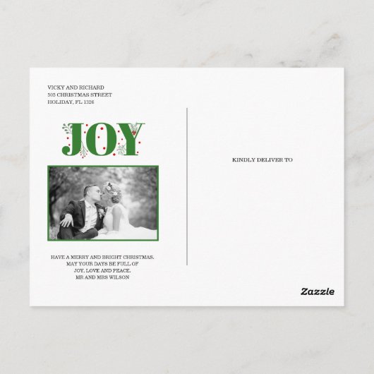 Verheiratetes und fröhlich grünes JOY Weihnachtsfe Postkarte (Rückseite)