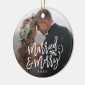 Verheiratetes und fröhliches Foto Keramik Ornament (Links)