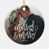 Verheiratetes und fröhliches Foto Keramik Ornament (Hinten)
