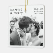 Verheiratetes und fröhliches Foto, Namen und Datum Keramikornament (Links)