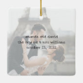 Verheiratetes und fröhliches Foto, Namen und Datum Keramikornament (Rückseite)