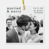 Verheiratetes und fröhliches Foto, Namen und Datum Keramikornament (Vorderseite)