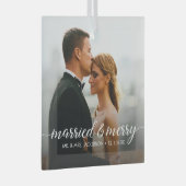 Verheiratetes und fröhliches Hochzeitsfest Foto Ornament Aus Glas (Vorderseite Rechts)