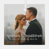 Verheiratetes und fröhliches Hochzeitsfest Foto Ornament Aus Glas (Rückseite)