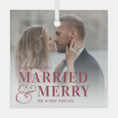 Verheiratetes und fröhliches HochzeitsFoto neu ver Ornament Aus Glas (Vorderseite)