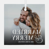 Verheiratetes und fröhliches HochzeitsFoto neu ver Ornament Aus Glas (Rückseite)