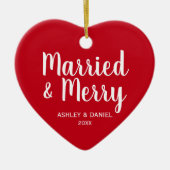 Verheiratetes und fröhliches Hochzeitsherz R&W Keramik Ornament (Vorne)