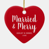 Verheiratetes und fröhliches Hochzeitsherz R&W Keramik Ornament (Hinten)