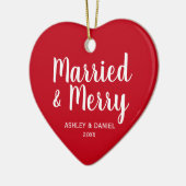 Verheiratetes und fröhliches Hochzeitsherz R&W Keramik Ornament (Links)