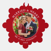 Verheiratetes und fröhliches Hochzeitsstift Rotes Ornament Karte (Vorderseite)