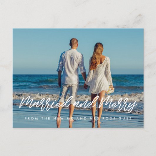Verheiratetes und fröhliches modernes Foto Postkarte (Vorderseite)