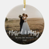 Verheiratetes und fröhliches Weihnachts-Foto Keramik Ornament (Vorne)