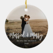 Verheiratetes und fröhliches Weihnachts-Foto Keramik Ornament (Hinten)