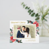 Verheiratetes und fröhliches Weihnachtsfest mit Ro Postkarte (Stehend Vorderseite)