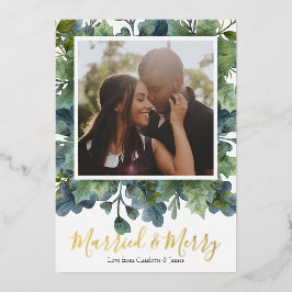 Verheiratetes und fröhliches Weihnachtsfoliage-Fot Folien Feiertagskarte