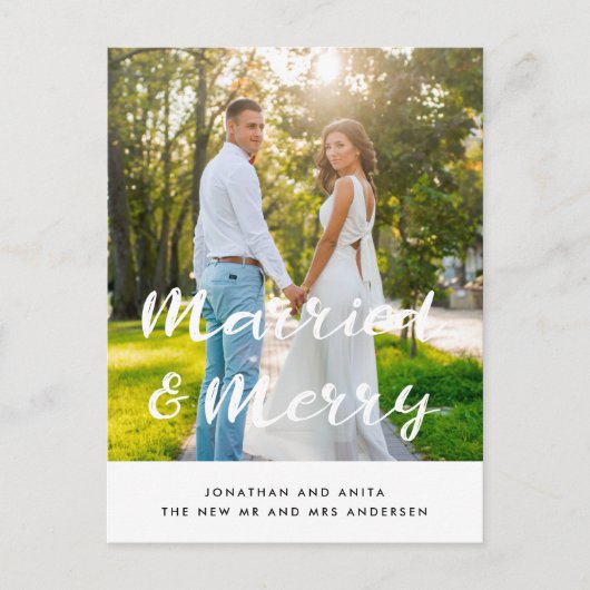 Verheiratetes und gemütliches Newlyweds Foto Postkarte (Vorderseite)