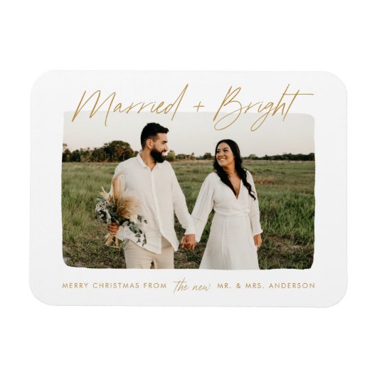 Verheiratetes und helles Gold-Script-Foto Magnet (Horizontal)