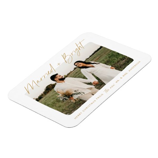 Verheiratetes und helles Gold-Script-Foto Magnet (Linke Seite)