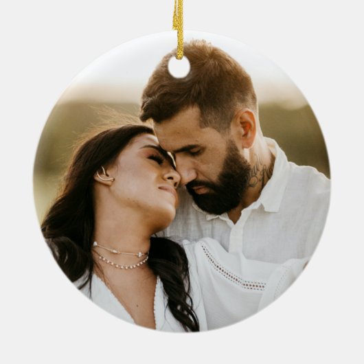 Verheiratetes und helles Green Holiday Foto Keramik Ornament (Hinten)